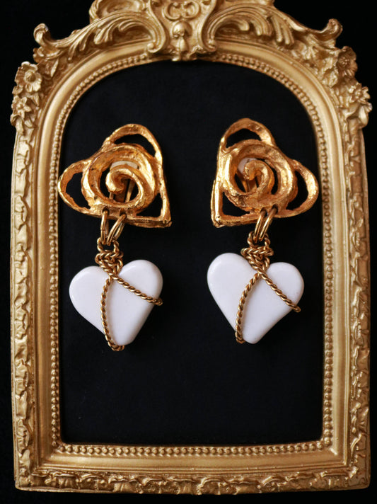 Vintage Carole Saint Germès 24K gold plated heart clip-on earrings.