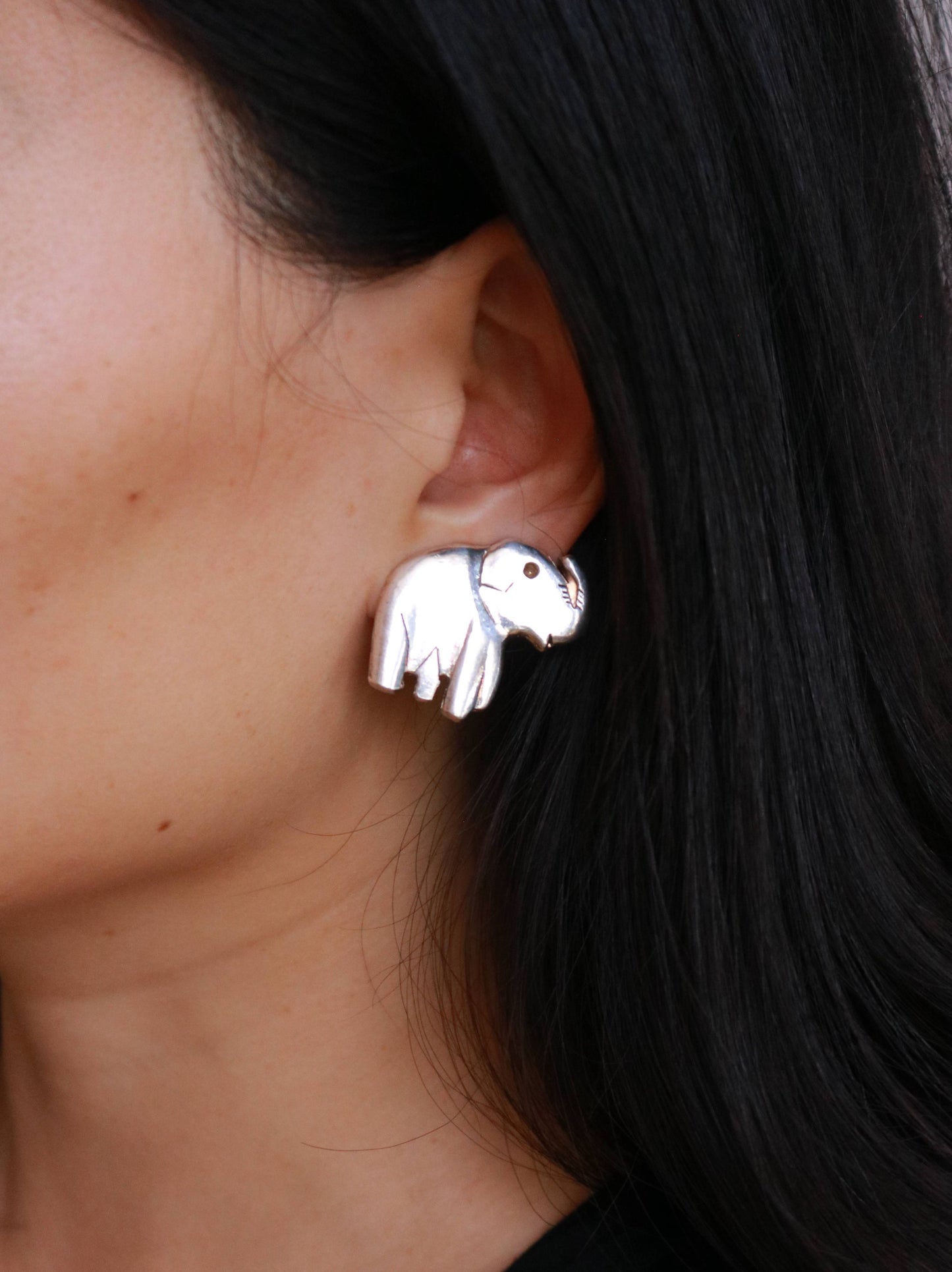 Signed Dominique Denaive Elephant Clip-On Earrings