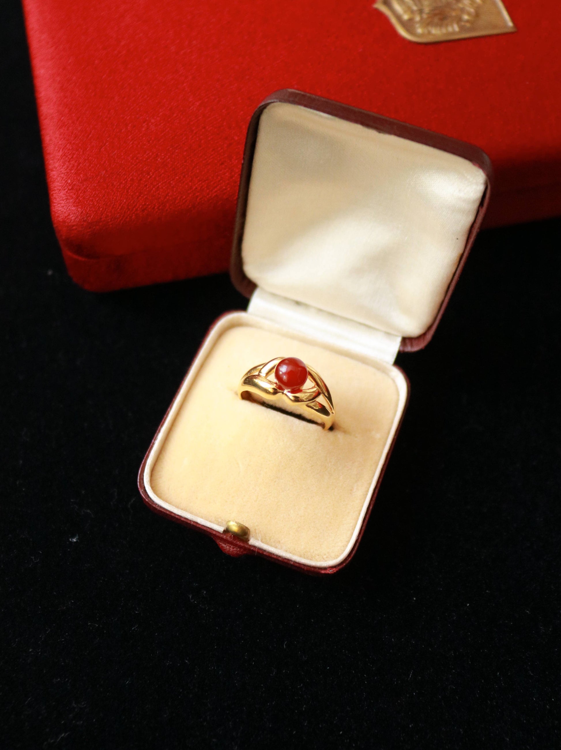 Vintage vermeil fine red agate ring with double French hallmarks, 1990s.