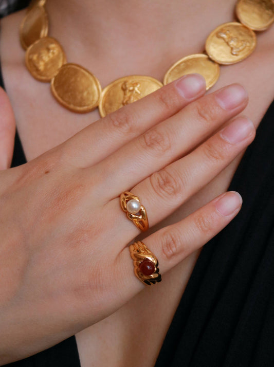 Vintage Vermeil Glass Pearl Ring with Double French Hallmarks, 1990s