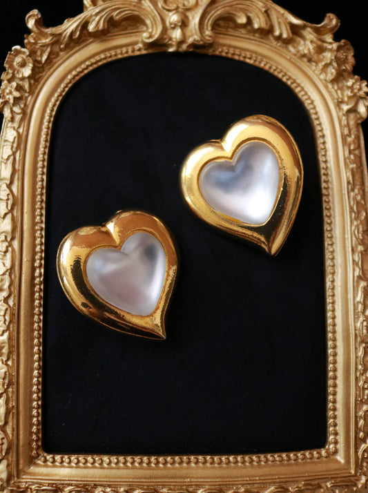 Vintage Pinky Paris Heart Clip-On Earrings , France, 1980s