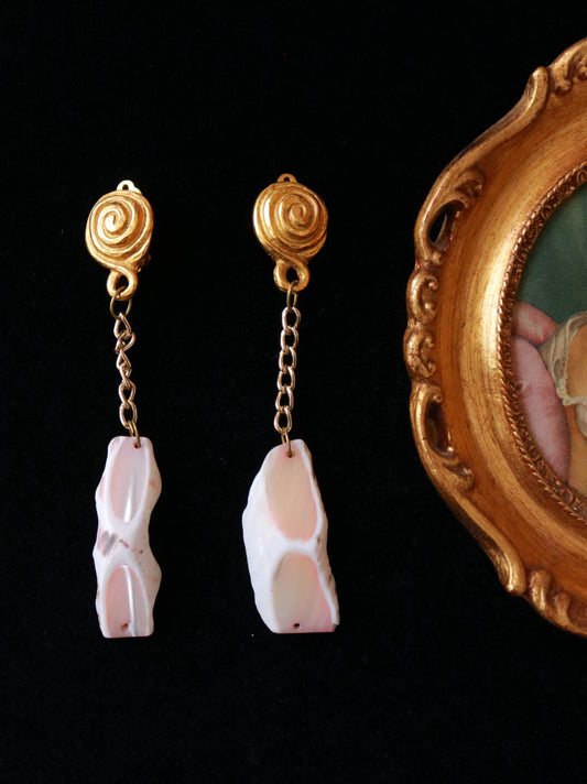 Vintage natural shell long clip-on earrings, France, 1980s.