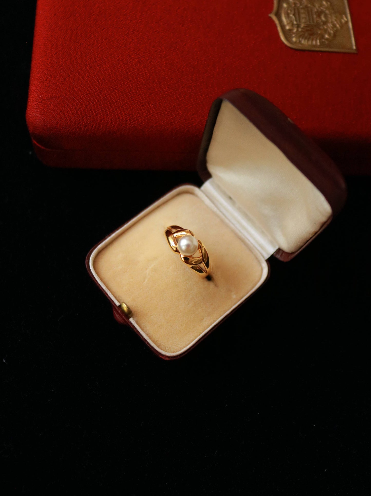 Vintage Vermeil Glass Pearl Ring with Double French Hallmarks, 1990s