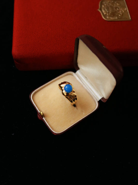 Vintage Vermeil Blue Cabochon Ring with Double French Hallmarks, 1990s