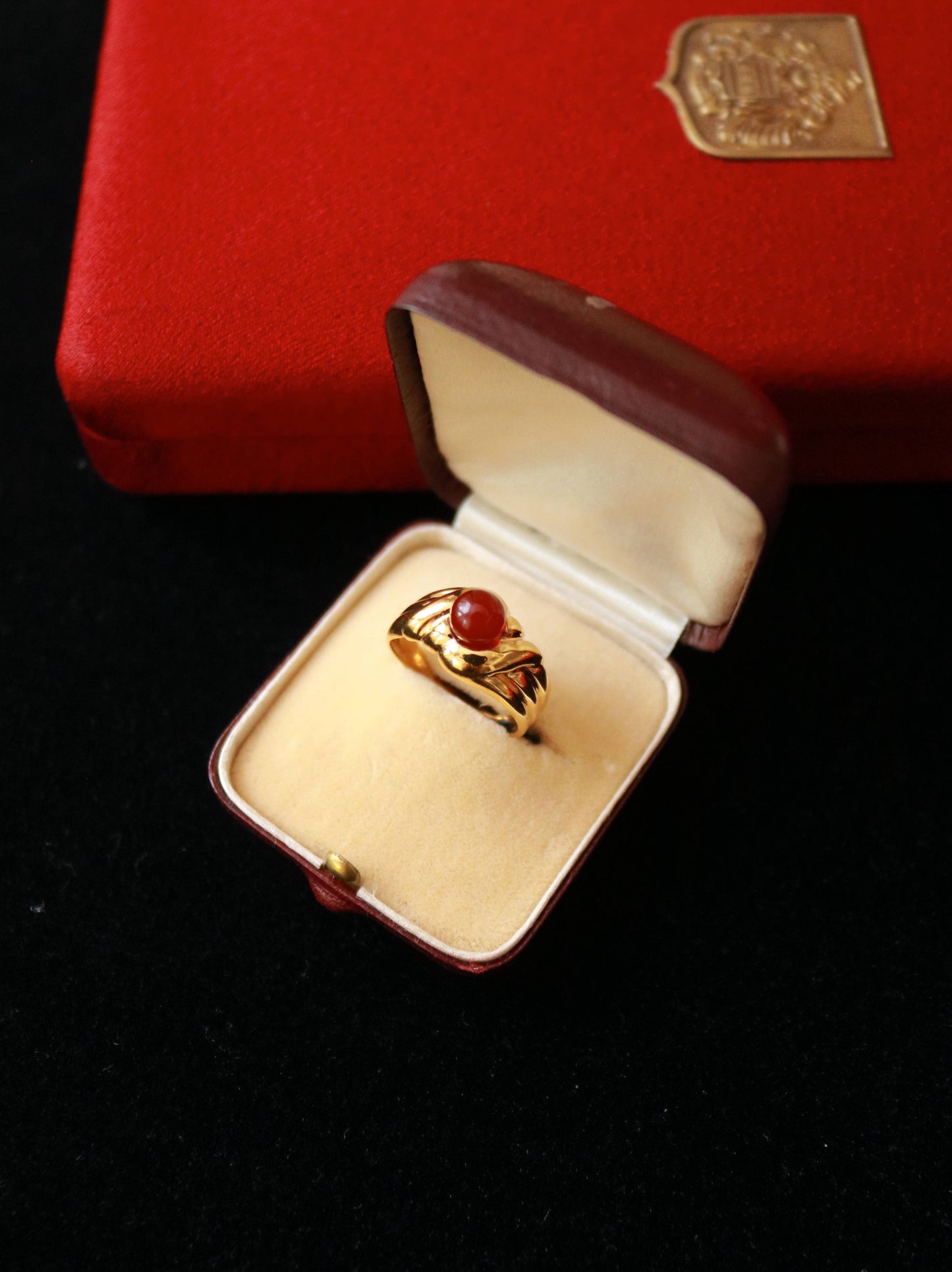 Vintage vermeil red agate ring with double French hallmarks, 1990s.
