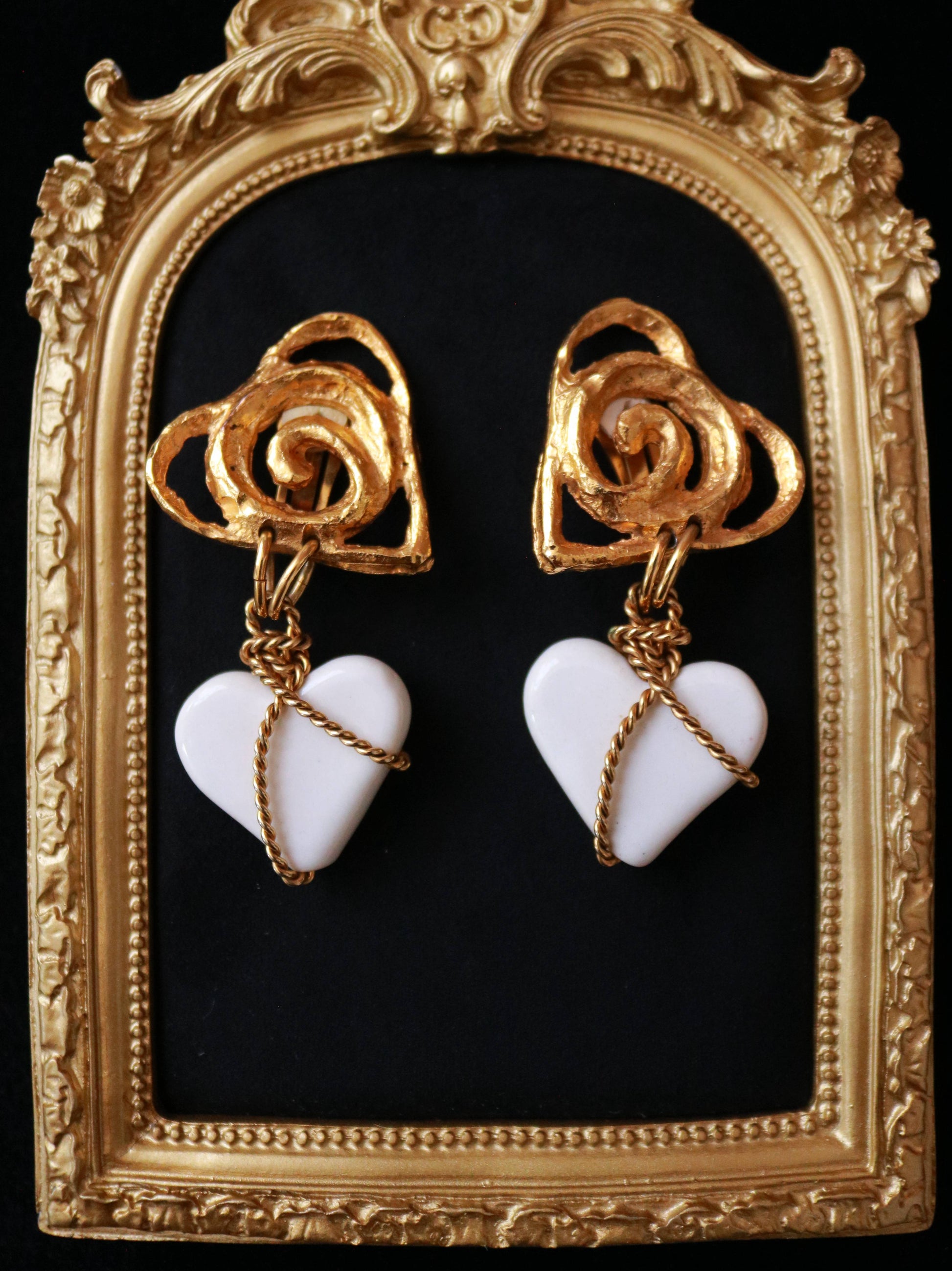 Vintage Carole Saint Germès 24K gold plated heart clip-on earrings.
