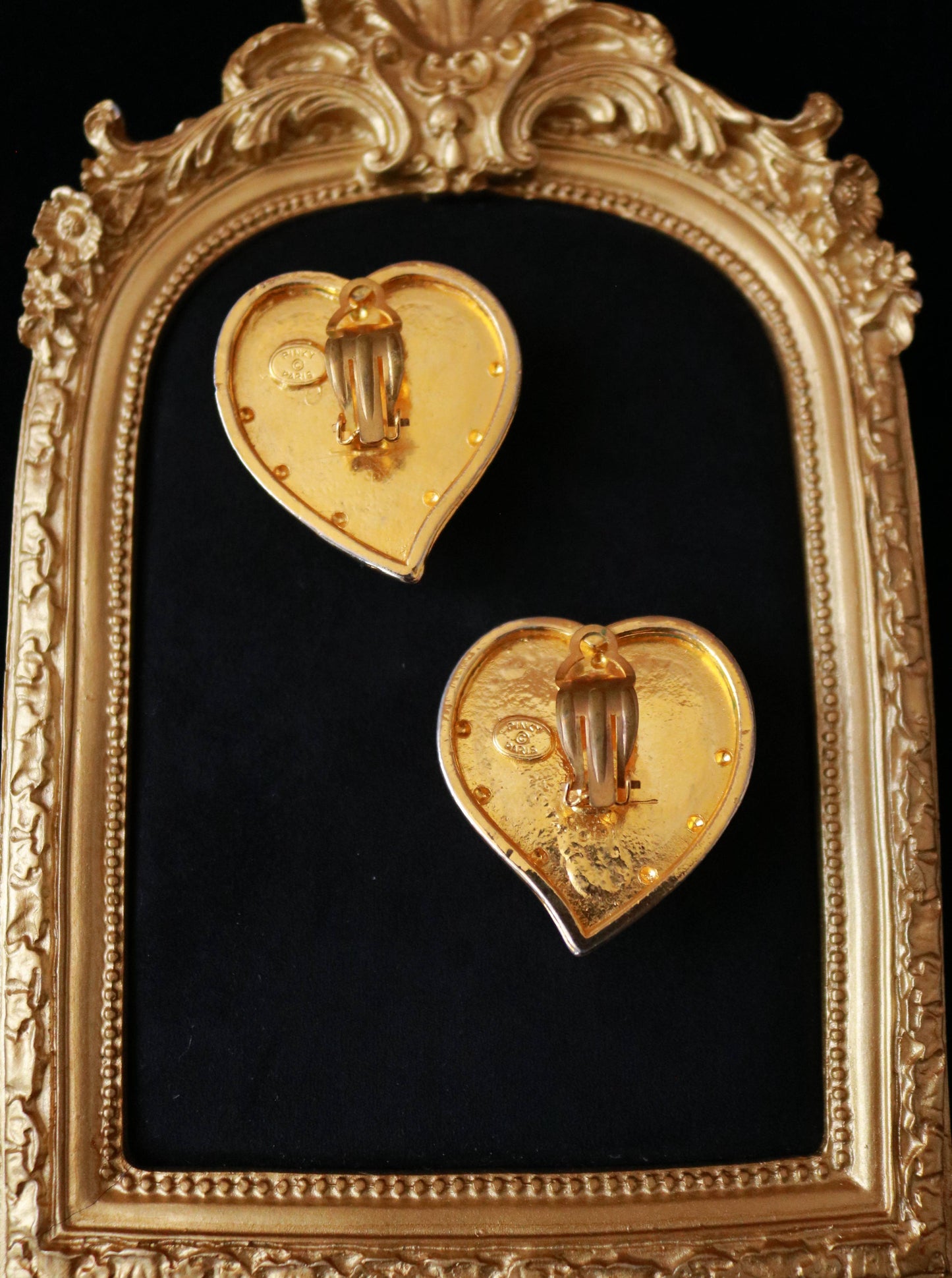 Vintage Pinky Paris Heart Clip-On Earrings , France, 1980s